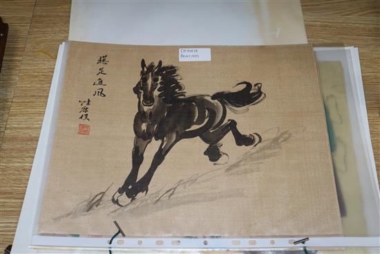 A group of assorted unframed Chinese drawings and prints